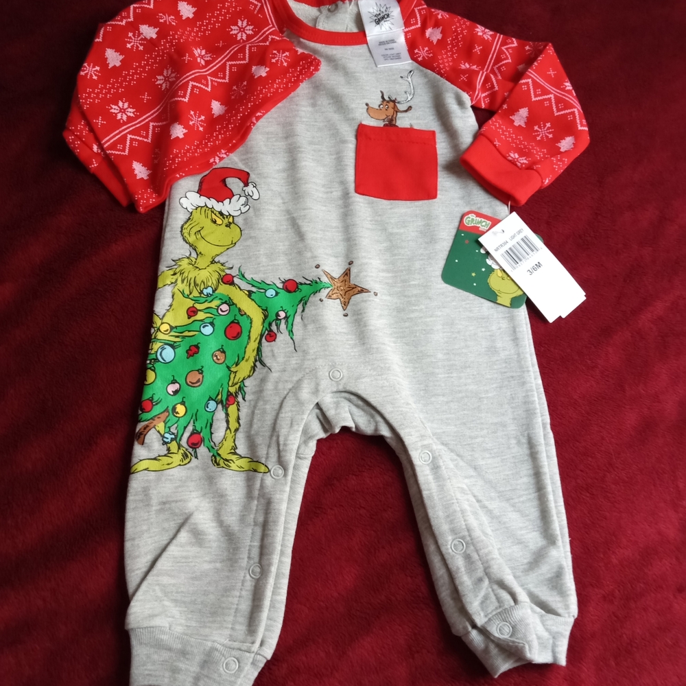 Dr. Seuss The Grinch Baby Romper with Hat  3/6 Months